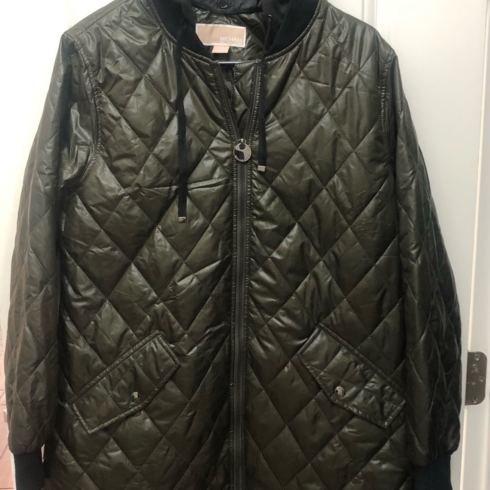 Michael Kors Quilted removable hooded Jacket light weight  Green Large Women’s
